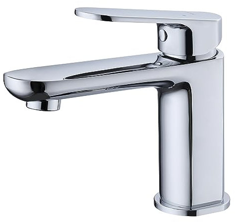 Krobec Einhebelmischer wasserhahn bad,waschtischarmatur mit Wassersparfunktion,wasserhahn gäste wc,con Flessibili Acqua Calda Fredda 3/8 Pollici da 45 cm,Messing,Keramikventileinsatz(Chrom).