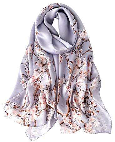 STORY OF SHANGHAI Écharpe en soie pour femme 100% soie, 40+ Écharpe luxueuse et colorée pour femme, chaude et douce, légère, peut être portée comme une étole, cadeau, décoration tendance-53 * 172 cm
