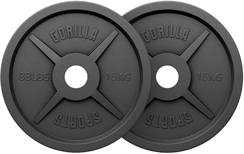 GORILLA SPORTS® Olympia Hantelskivor – 1,25 kg, 2,5 kg, 5 kg, 15 kg, 20 kg, 25 kg, 30 kg vikter, 50 mm borrning, gjutjärn, enkel/set – viktskivor, hantlar