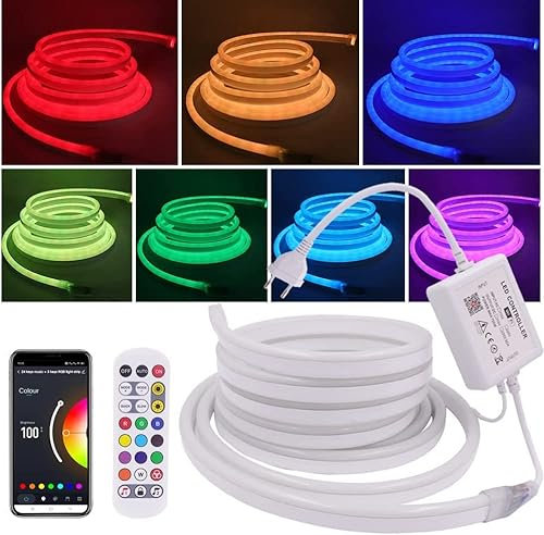 XUNATA 20M WiFi 220V Neon LED Streifen, IR Fernbedienung Wifi Wireless Smart Phone Gesteuert, SMD 5050 IP67 Wasserdicht Diffusion Silikon Neon Flex LED Schlauch, Kompatibel mit Alexa Google Assistant