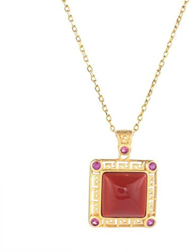 WEISHA Style Japonais Et Coréen Style Rétro Collier Grenat Rouge Femmes S925 Argent Plaqué or Dentelle Carré Longue Étiquette Collieragate rouge