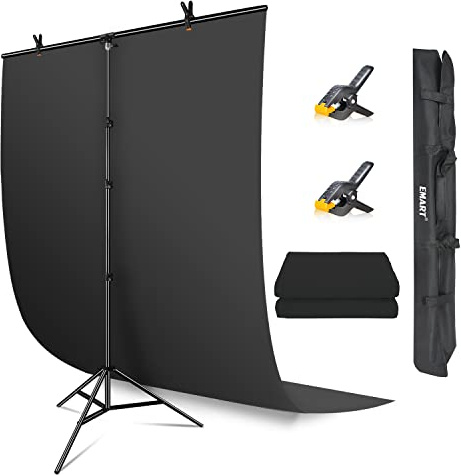 EMART Svart Bakgrund med T-format stativ 1,5 x 2,6 m, svart bakgrundsbild 1,5 x 2 m