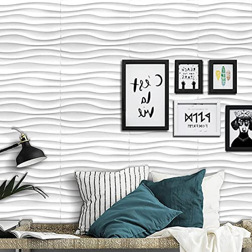 12 Piezas Paneles Decorativos 3D, 30 x 30cm PVC Revestimiento de Paredes Impermeable, Paneles de pared 3D para decoración de pared interior Color Blanco Mate, Reciclable, para Techo,Salón