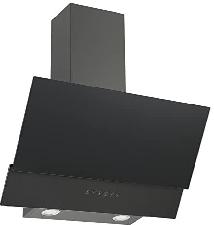 Respekta Dunstabzugshaube kopffrei / Dunstabzugshaube schräg 90 cm / Edelstahlgehäuse mit Glasschirm in Schwarz / Abluft - und Umluftfunktion / CH66090BSGA / A / 42-63 dB