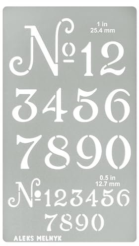 Aleks Melnyk Nr.452 Metallschablone, kleine Zahlenschablone, Größe 2,5 cm und 1,3 cm, Zahl der alten Welt, Vorlage für Holzverbrennung, Brandmalerei, Gravur, Lesezeichen, Kunsthandwerk