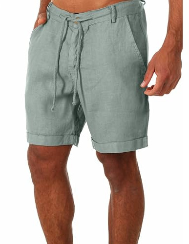 YAOBAOLE Shorts Lin Homme Shorts Eté Homme la Plage Grande Taille Bermudas Eté Vert Olive L
