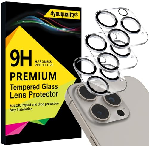4youquality 3-Pack for iPhone 15 Pro & 15 Pro Max Camera Lens Protector | 9H Tempered Glass, Impact-Protection, Anti-Scratch, Night Shot Compatible, Ultra Clear, High Transparency, Case-Friendly