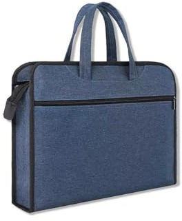 Chngna Folder Zipper Holder with Handle Waterproof Portable Briefcase for Carrying Paper Files Books Document Organizer (Blue)
