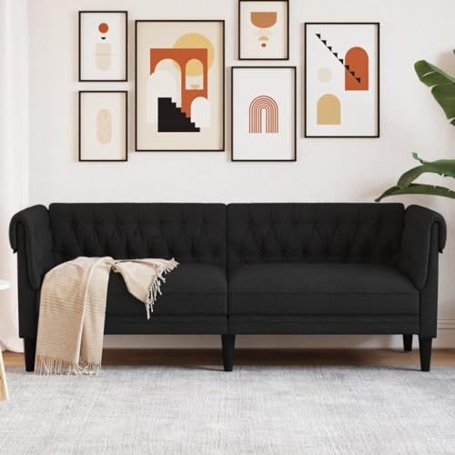 CIADAZ Chesterfield 3-sits soffa svart tyg, vardagsrumssoffor, relaxsoffa - 372558