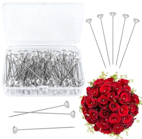 100 Stück Nähnadeln, 8 x 52mm Stecknadeln Diamant Kopf Gerade Quiltnadeln Nähstifte Pins Für Basteln Nähen Schneiderschmuck DIY Dekoration Kunsthandwerk und Nähprojekte