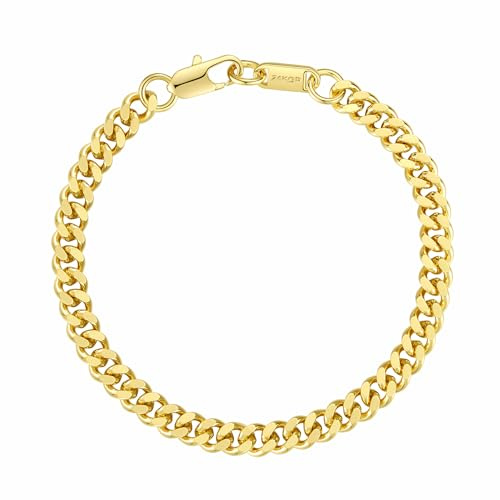 DJADEE Armband Panzerarmband, 24 Karat vergoldet, Damen Herren, wasserfest, hypoallergen, 4 und 5 mm, 24 Karat gestempelt (5 mm x 17 cm)