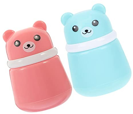 BIUDECO Puderquaste Und Behälter Cartoon Bär Hautfreundlich Langlebig Großer Fassungsraum Reise Und Babypflege Zubehör Praktische Babypuderbox Rosa/blau