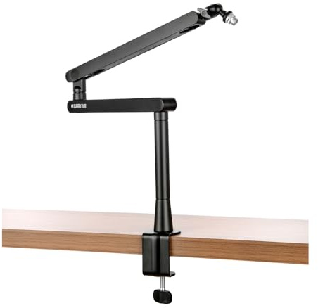 3 Legged Thing Steve Microphone Boom Arm - Compact Desk Mount Mic Stand with Removable Riser, 2kg Capacity, 360° Rotation, Cable Management, Clamp & Grommet Mount for Streaming Podcast