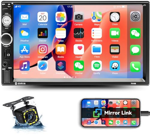 CAMECHO 2 Din Bluetooth Autoradio mit 7 Zoll Bildschirm Radio Mirror Link FM USB/AUX in/SD Doppel Din Autoradio Telefon mit Rückfahrkamera
