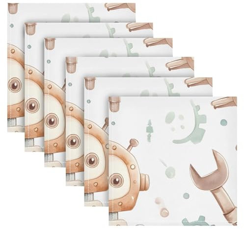 SKYSHU Watercolor Robot Cloth Napkins Set of 6, Reusable Washable Oversized Table Napkins for Family Wedding Dinner Party Home Decor, 20 Inch
