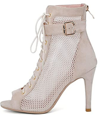 VCIXXVCE Bottines de Danse Latine Femme à Lacets Peep Toe Chaussures de Danse à Talons Hauts, 33 EU