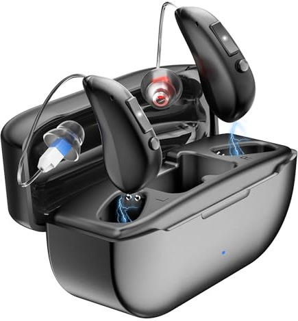 Hearing Aids Rechargeable Hearing Aids for Seniors with Moderate Hearing Loss, Hearing Amplifiers for Seniors with Noise Cancellation and Volume Control, Clear Sound Hearing Amplifiers, Black