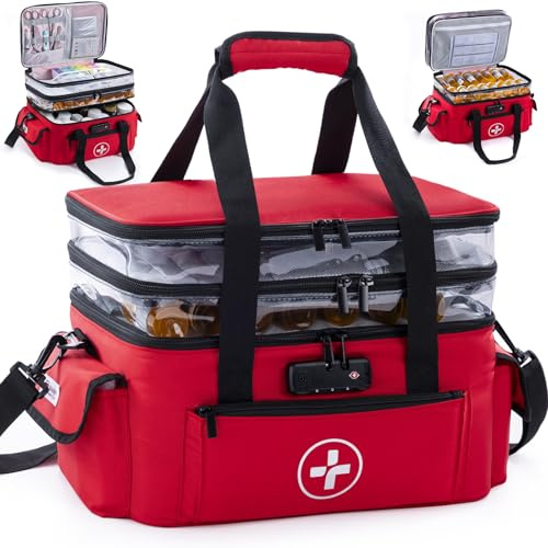 BAGSFY Medicine Bag, 3 Tier Large Medicine Organizer with Combination Lock