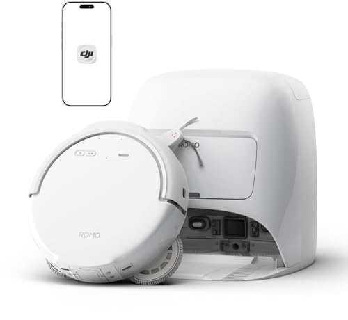 DJI ROMO S Robot Aspirapolvere Lavapavimenti con Mappatura, 25000 Pa, Rilevamento Ostacoli a Livello di Drone, Antigroviglio, Stazione Base Autopulente, 200 Giorni senza Manutenzione, Bianco