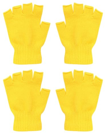 FSSTUD 2 Paar warme gestrickte fingerlose Handschuhe, Winter, Halbfinger-Handschuhe, Unisex, gestrickt, dehnbar, Fäustlinge, Gelb