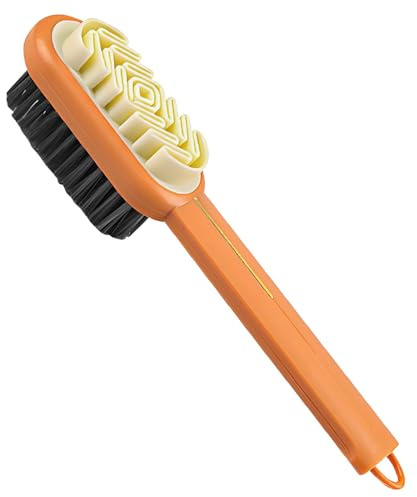 2-in-1 Orange Shoe Brush, Lazy Shoe Brush All-Round Cleaning Tool Soft Plastic Bristles Designed with an Extra-Long Handle, 360° Thorough Cleaning for Suede & Nubuck Cleaning