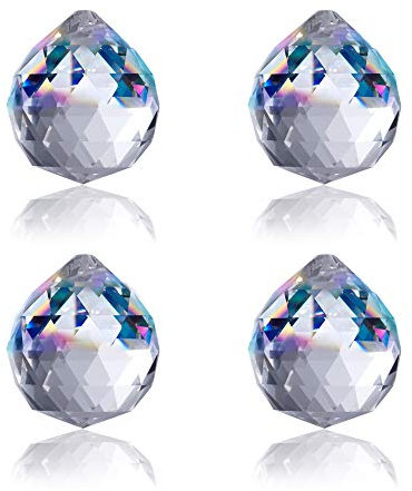 BELLE VOUS 4 Stück Kristall Sonnenfänger - 45mm Klare Kristall Kugel Prisma Kronleuchter Suncatcher Anhänger Kristalle zum Aufhängen für Kronleuchter, Prismen, DIY Hochzeitsfeier & Girlanden