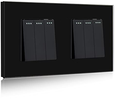 BSEED 3 Gang 2 Way+3 Gang 2 Way Glass Light Switches Screwless 10A Rocker Tactile Wall Switch Black Crystal Toggle Switch 146mm