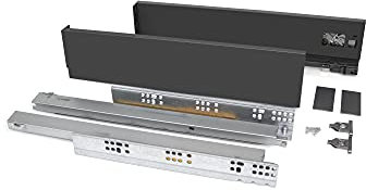 Emuca - Kit cajón para cocina o baño, altura 93 mm, prof. 500 mm, 40 Kg, cierre suave, tableros no incluidos, Acero, Gris antracita