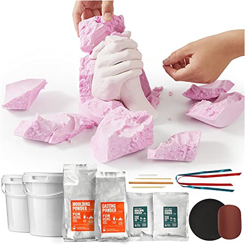 HomeBuddy 3D Handabdruck Set - 3D Gips Hand Abformset - Gibsabdruckset Hände - Einzigartiges Geschenk für Paare mit Pulver-Mischeimer, Gipsform und Alginat-Pulver - Inklusive Test-Set