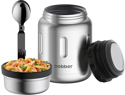BOBBER 640 ml isolerad termos i rostfritt stål för varm mat med extra bred mun, inbyggd sked och skål – håller maten varm i 14 timmar och kall i 20 timmar (matt)