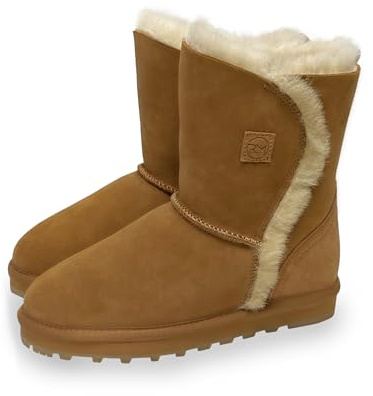 Rohn Moden Lammfell Boots Helsinki, Damen - Winter-Stiefel aus echtem Lammfell für ultimativen Komfort und Wärme, beige (Größe 36)