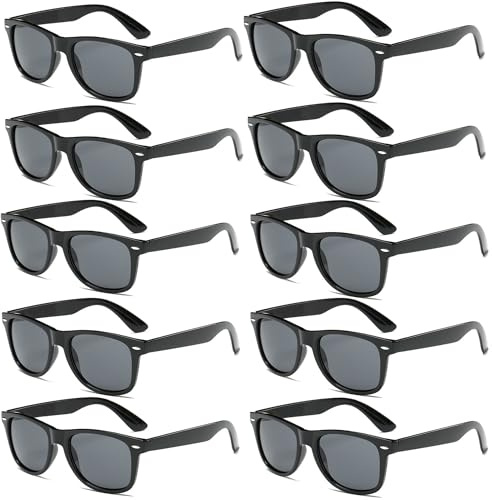 FSMILING Lot Lunettes De Soleil Noir Rectangulaire Vintage Lunettes De Fête Fantaisie Lunette Noir pour Hommes Femmes,10 pack