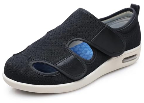 Hovoto Diabetiche Edema Scarpe, Scarpe per Anziani diabetici Scarpe da Artrite Gonfia Edema, Scarpe da Ginnastica Estive in Rete Traspirante, Piedi gonfi Pantofole a Bocca Larga, Nero,44,5 EU