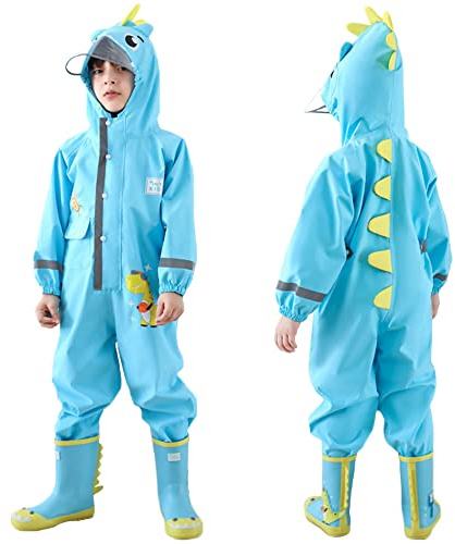Fewlby Bambini Impermeabile, Tuta Pioggia Bambina Antipioggia con Cappuccio Poncho Impermeabile Ragazze Ragazzi Giacche da Pioggia con Cappello Trasparente per 4-5 Anni