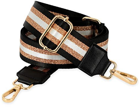 BENAVA Taschengurt für Taschen Schwarz Gold Verstellbar Karabiner Farbe Gold | Schultergurt für Handtaschen Bag Strap | Bunte Taschenhenkel Breit | Taschenriemen 75-135 cm