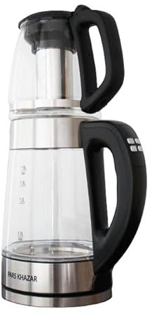 PARS KHAZAR Tetera eléctrica automática Samovar turco I Keep Warm función 1,8 L y tetera 1,2 L I iluminación LED azul