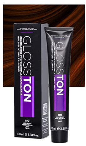 Glosston, Coloración Profesional Tonalizante Efecto Iluminador, Tinte 0.44 Cobre Intenso, Apto para Cabello Natural y Teñido, Con Aceite de Argán, Sin Amoníaco, 100ml