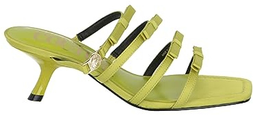 VERSACE JEANS COUTURE WOMEN'S SABOT SANDAL IN FLUO YELLOW LIME SATIN WITH BOWS AND HEEL (50MM) 74VA3S47ZS185 (us_footwear_size_system, adult, women, numeric, medium, numeric_7)