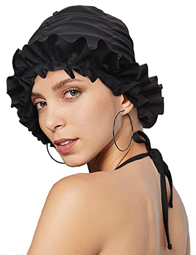 Cuffia da nuoto da donna, protezione per le orecchie, cuffia da nuoto da donna e ragazza, cuffia da bagno super elastica, cuffia da doccia, surf, sport acquatici, berretto per chemo per capelli lunghi