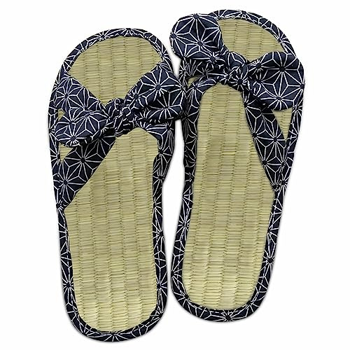 Sommer Bambus Flip Flops aus Stroh Damen Bequem Zehentrenner Natürliche Strohpantoffeln Sandalen, Paare Hausschuhe Flipflops, Fashion Silber(Size:40,Color:Blau)