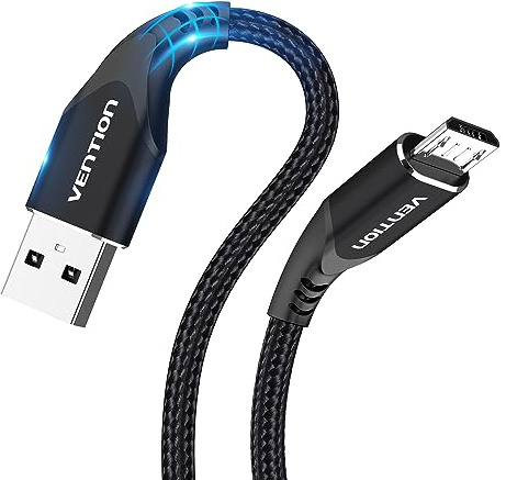 VENTION PS4 Controller Ladekabel Micro USB Kabel 2m Nylon Android Datenkabel Schwarz für PS4 Slim, PS4 Pro, Samsung Galaxy Tablette, Huawei P Smart, Redmi, Nokia, Kindle Fire Tablette