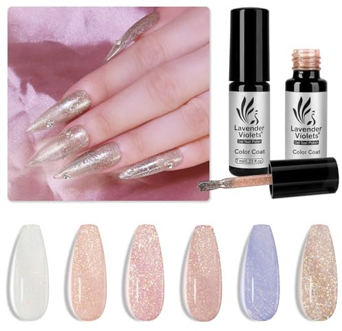 Lavender Violets 6 Colours Gel Nail Polish, 7ml UV LED Soak Off Varnish Reflective Glitter French Manicure Fairy Shimmer Sparkly Shiny Gift Sets for Women C205
