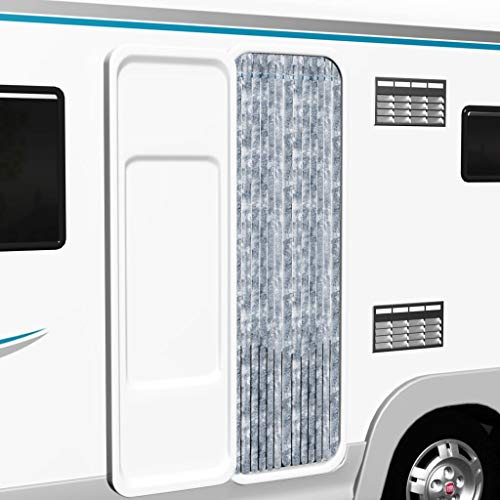 Ailgely Flauschvorhang Chenille 120 x 220 cm, Türvorhang aus Chenille Fliegenschutz Insektenschutz Camping Insektenschutz für Camping Wohnwagen Weiß und grau