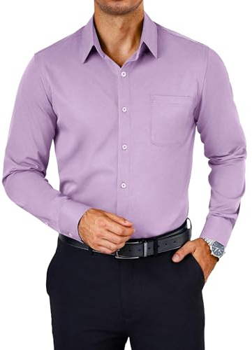 COOFANDY Long Sleeve Shirts for Men Wrinkle Free Button Down Dress Shirts with Pocket Lavender
