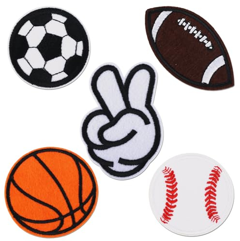 5pz Oppe Toppa Ricamata con Logo Palla Sportiva, Toppe Sportive Alta Qualità Tessuto Non Tessuto e Poliestere Stirare Toppe Baseball Calcio Basket Stirare per Cappelli Scarpe e Borse