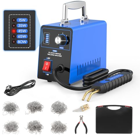 Kit de soudage plastique, machine de soudage plastique 220 V avec 600 agrafes chaudes, kit de réparation de pare-chocs de voiture avec puissance réglable à 5 niveaux