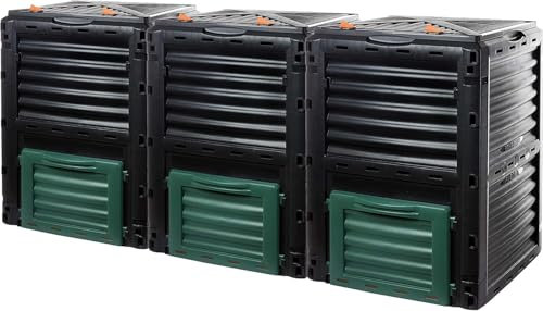 2friends Lot de 3 composteurs rapides en plastique solide avec couvercle à charnière - 300 l (H x l x P) - 83 x 61 x 61 cm - Composteur thermique pour déchets de jardin et de cuisine - Fabriqué en UE