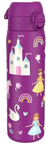ION8 Gourde Inox Léger, 600ml, Non Isolé, Anti-Fuite, Facile à Ouvrir, Verrouillage Sécurisé, Lavable au Lave-Vaisselle, Poignée de Transport, Durable, Acier Inoxydable, Princesse