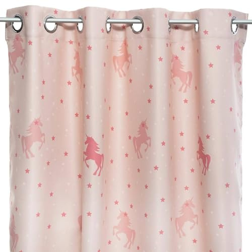 Well Home - Cortina Opaca Infantil Unicornio Rosa 140x250cm