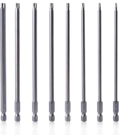 8 Stück Torx Schraubendreher Bit Set, 1/4 150mm Lang Magnetisch Sternenkopf Schraubenziehe Set, T8 T10 T15 T20 T25 T27 T30 T40 Elektrische Torx Bits(8pcs, 150mm)